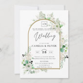 サマーホワイトローズエメラルドセージ緑結婚園 招待状 (正面)