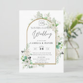 サマーホワイトローズエメラルドセージ緑結婚園 招待状 (スタンド正面)