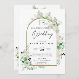 サマーホワイトローズエメラルドセージ緑結婚園 招待状