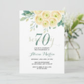 サマーホワイトローズフローラグリーンリー70誕生日 招待状 (スタンド正面)