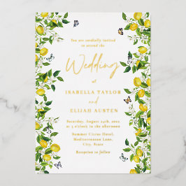 サマーボタニカルレモ結婚ン金ゴールド 箔招待状