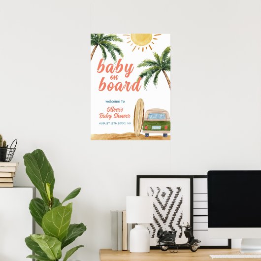 サマーボホーサーフビーチヴァンベビーシャワーウェルカム ポスター (ホームオフィス)