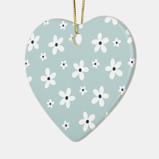 サマーボホーブルーホワイトデイジー花 セラミックオーナメント (左)