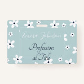 サマーボホーブルーホワイトデイジー花 バッジ (正面)