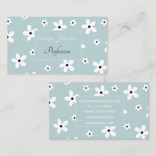 サマーボホーブルーホワイトデイジー花 名刺 (正面/裏面)
