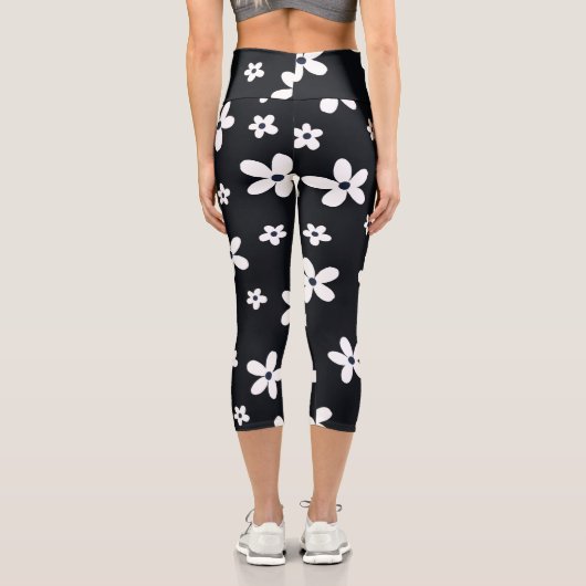 サマーボホ白黒デイジー花 カプリレギンス (裏面)