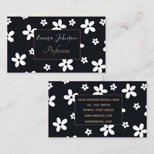 サマーボホ白黒デイジー花 名刺 (正面/裏面)