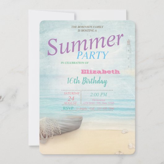 サマーボートライトハウスバースデーパーティー 招待状 (正面)