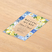 サマーポジターノブルータイルズレモンウェディングシャワー アクリル招待状 (レイダウン)