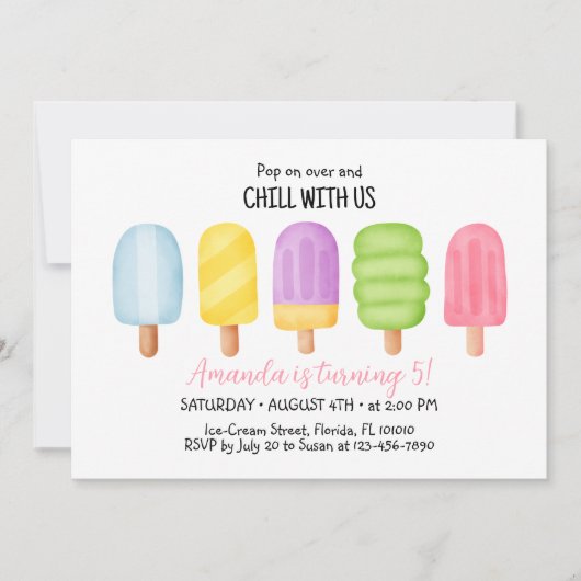 サマーポップシクルアイスクリームバースデーパーティー 招待状 (正面)