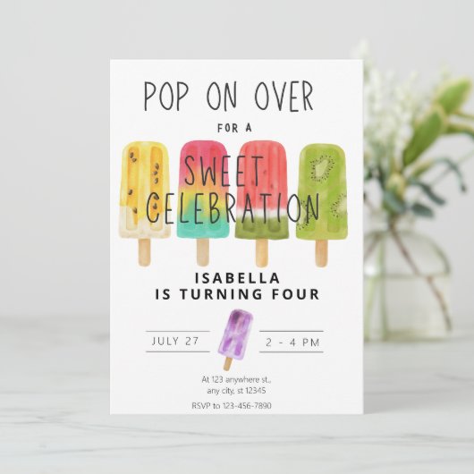 サマーポップ・アートのアイスクリーム誕生日パーティー 招待状 (スタンド正面)