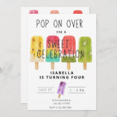 サマーポップ・アートのアイスクリーム誕生日パーティー 招待状 (正面/裏面)