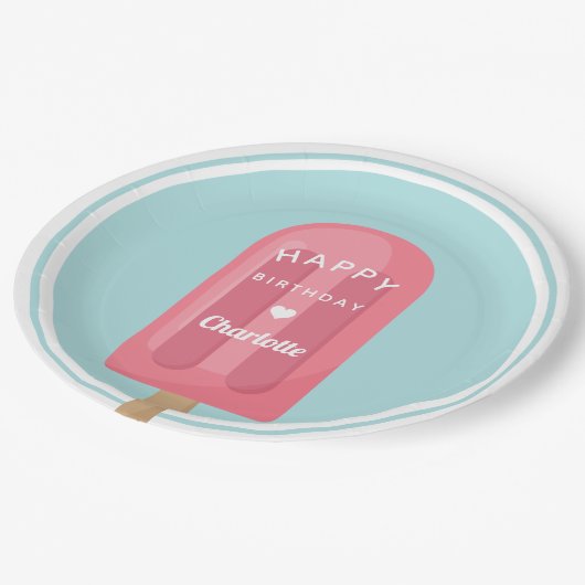 サマーポプシクル子供の誕生日パーティー ペーパープレート (アングル)