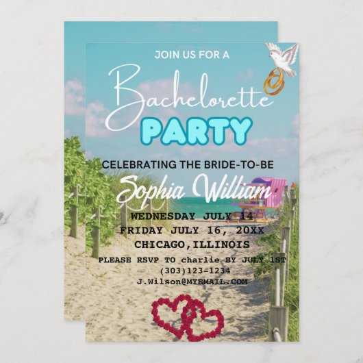 サマーマイアミ週末ビーチバチェロレッテ 招待状 (正面/裏面)