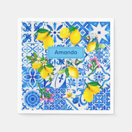 サマーマジョリカブルーシチリア地中海の柑橘類 スタンダードカクテルナプキン