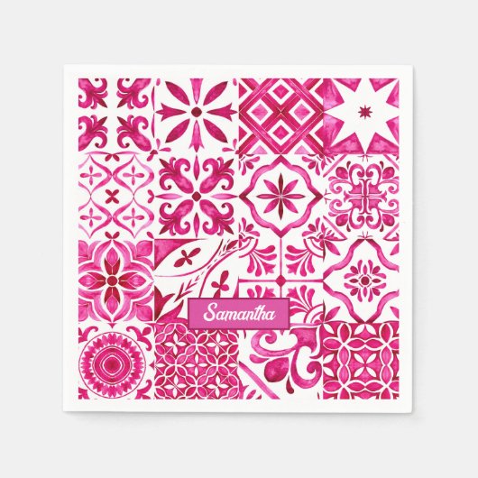 サマーマジョリカレッドシシ地中海のリアン スタンダードカクテルナプキン (正面)