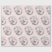 サマーマーメイドガールズ誕生日ピンク ラッピングペーパー (フラット)