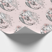 サマーマーメイドガールズ誕生日ピンク ラッピングペーパー (角)