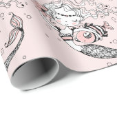 サマーマーメイドガールズ誕生日ピンク ラッピングペーパー (ロールコーナー)