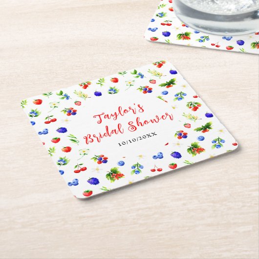 サマーミックスベリーブライダルシャワー スクエアペーパーコースター (アングル)