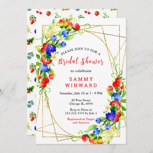 サマーミックスベリーブライダルシャワー 招待状 (正面/裏面)