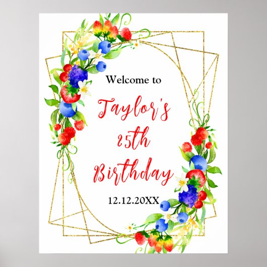 サマーミックスベリー誕生日パーティーウェルカムサイン ポスター (正面)