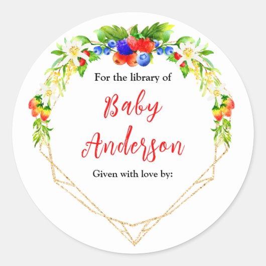 サマーミックスベリー赤ちゃんシャワー蔵書票 ラウンドシール (正面)