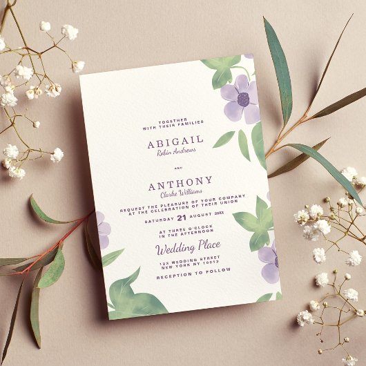 サマーミントグリーンラベンダーパープル結婚フローラ 招待状
