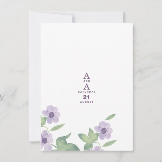 サマーミントグリーンラベンダーパープル結婚フローラ 招待状 (裏面)