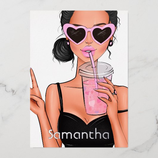 サマームードファッションビーチグラムレディ 箔招待状 (正面)