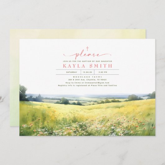 サマーメドウとワイルドフラワーバプテエレガントィズム 招待状 (正面/裏面)