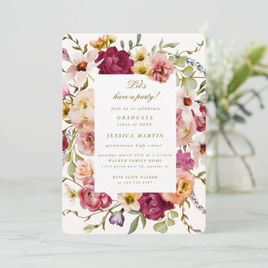 サマーメドウフローラ写真卒業パーティー招待状 招待状 (スタンド正面)