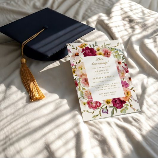 サマーメドウフローラ写真卒業パーティー招待状 招待状