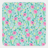 サマーメドウフローラ自然ティール（緑がかった色）イラストレーション スクエアシール (正面)