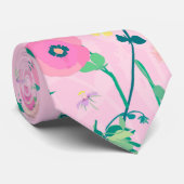 サマーメドウフローラ自然ピンクイラストレーション ネクタイ (ロール)