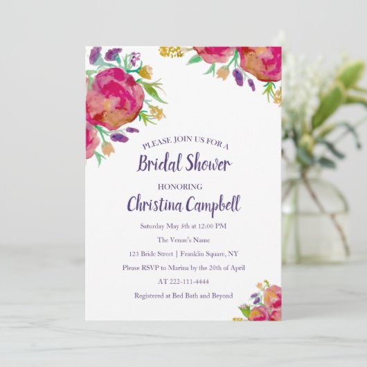 サマーモダンウォーター色フローラブライダルシャワー 招待状 (スタンド正面)