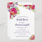 サマーモダンウォーター色フローラブライダルシャワー 招待状 (正面/裏面)