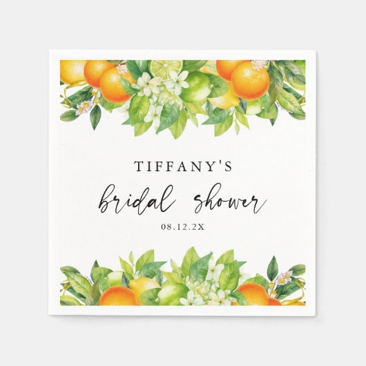 サマーモダンオレンジ柑橘類ブライダルシャワー スタンダードカクテルナプキン (正面)