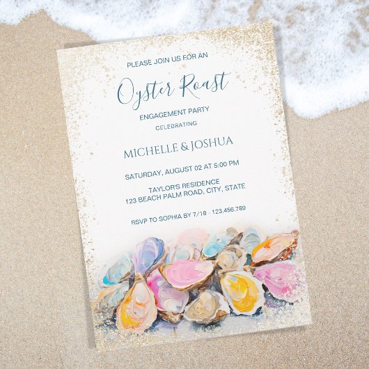サマーモダンカキのローストパステル沿岸スタイル 招待状