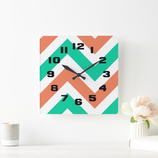サマーモダンシェブロンストライプパターン スクエア壁時計 (ホーム)