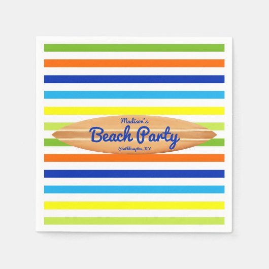 サマーモダンストライプビーチパーティー スタンダードカクテルナプキン (正面)