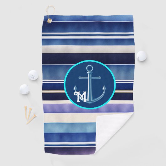 サマーモダンネイビーブルーボートストライプコレクション ゴルフタオル (インサイチュ)