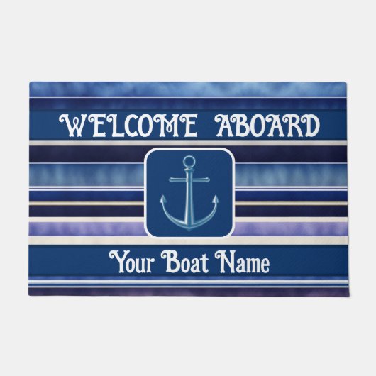サマーモダンネイビーブルーボートストライプコレクション ドアマット (正面)
