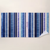 サマーモダンネイビーブルーボートストライプコレクション ビーチタオル (正面)