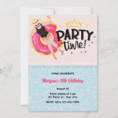 サマーモダンパーティータイムガール誕生日 招待状 (正面)