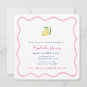 サマーモダンピンクウェー縁どブレモンブライダルシャワー 招待状 (正面)