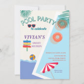 サマーモダンプールパーティースウィート16誕生日 招待状 (正面)