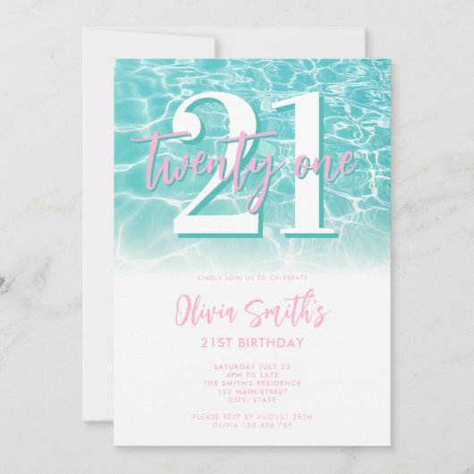 サマーモダンプールパーティー21歳の誕生日 招待状 (正面)