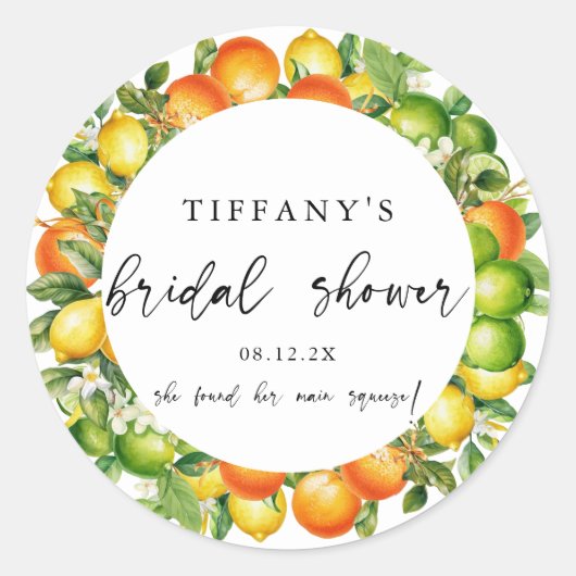 サマーモダンミアンズレモンシトラスブライダルシャワー ラウンドシール (正面)