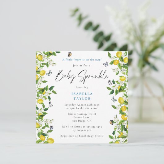 サマーモダンレモン赤ちゃんシャワー散水 招待状 (スタンド正面)